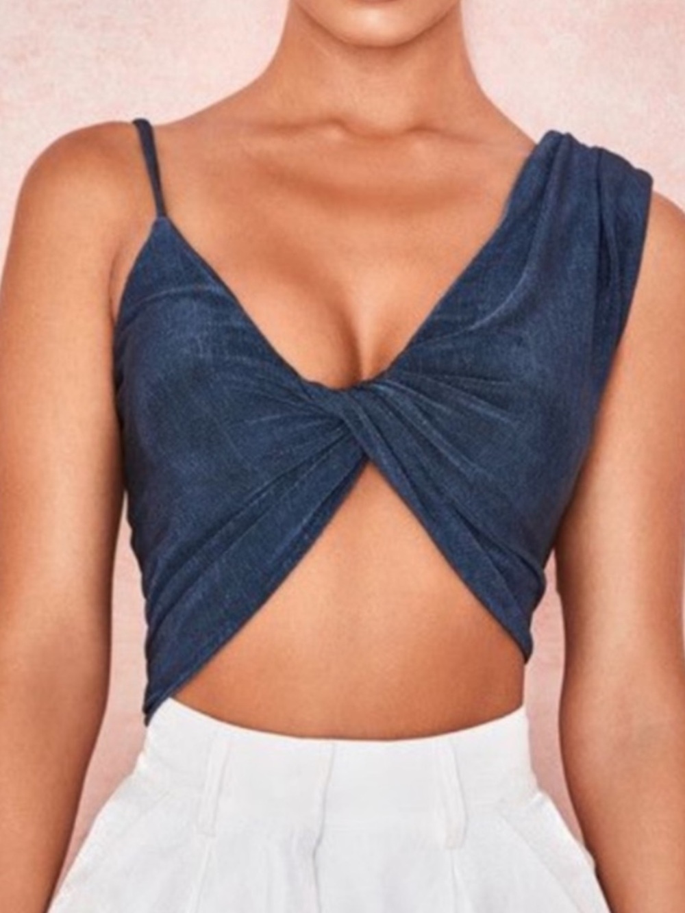 House of CB Twist Front Navy Crop Top
